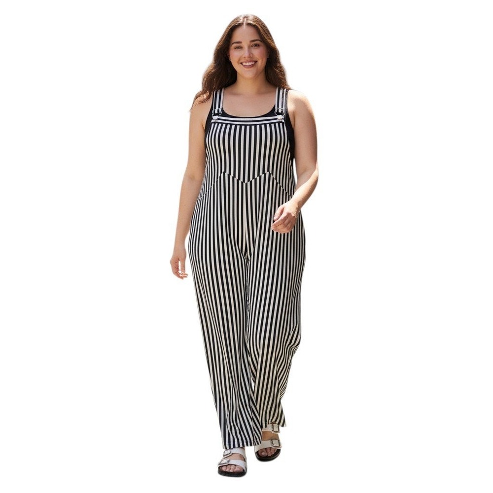 Halara Wide Leg Womens Plus Size 3X Stripe Waffle Overalls Stretchy Comfy Barrel